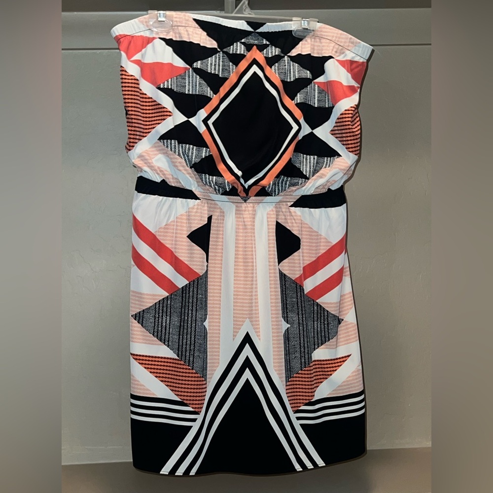 Geometric Black and Coral Dress